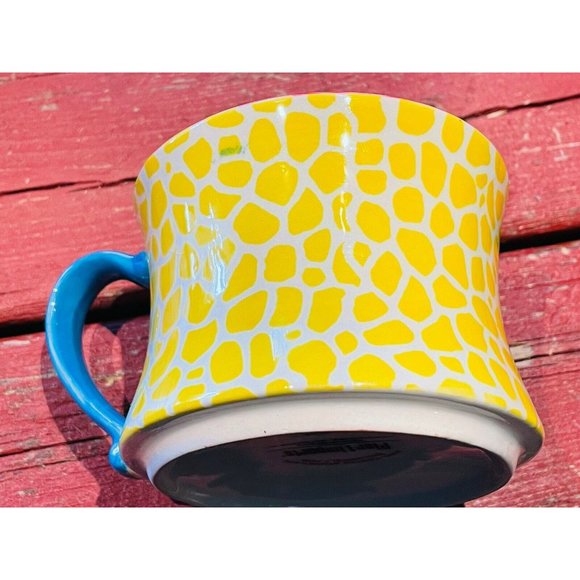 Pier 1 Coffee Mug Cup Yellow Hand Painted Giraffe Print Teal Handle 8 Ounces - Picture 2 of 12